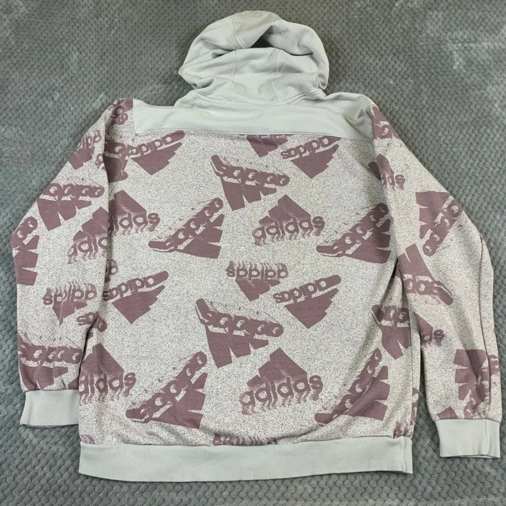 Adidas Mens XL Essentials Allover Print Hoodie Gray Burgundy HK0366 Pullover